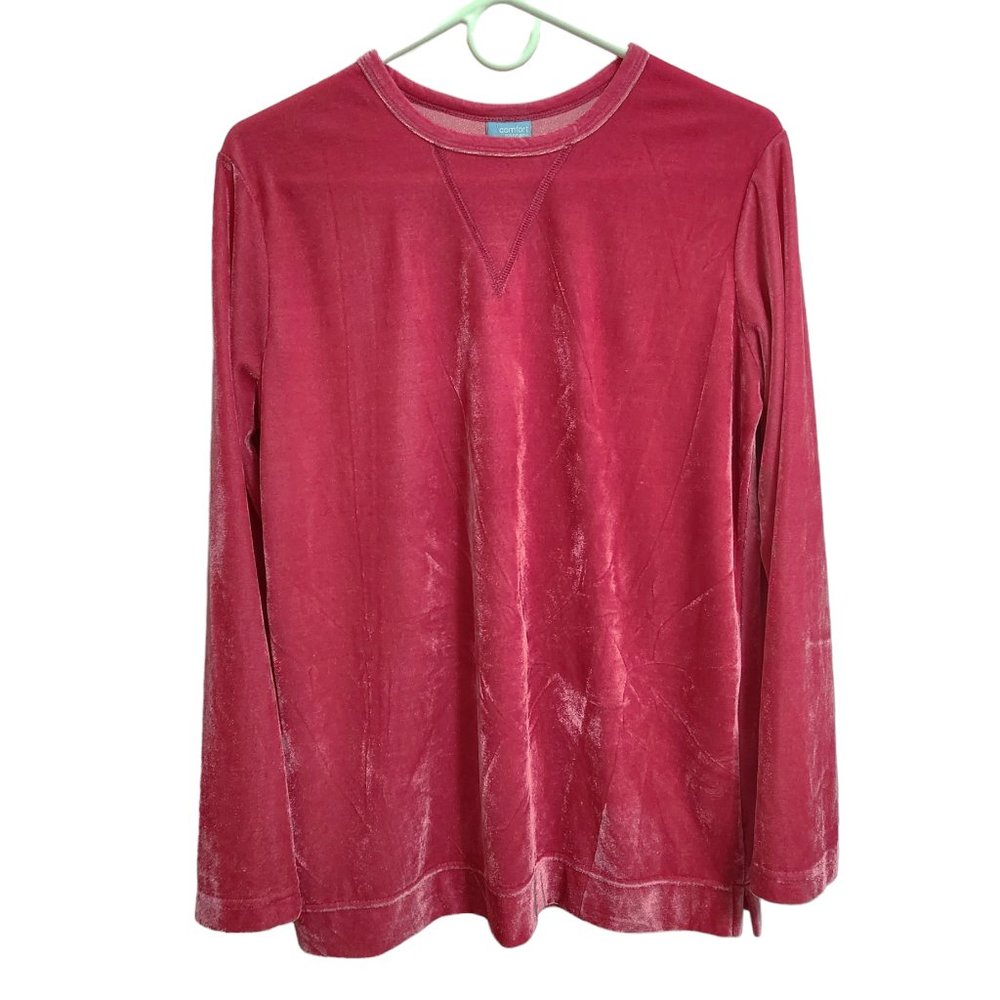 Comfort Corner Pink Velour Long Sleeved Crew Neck Lightweight Sweatshirt…